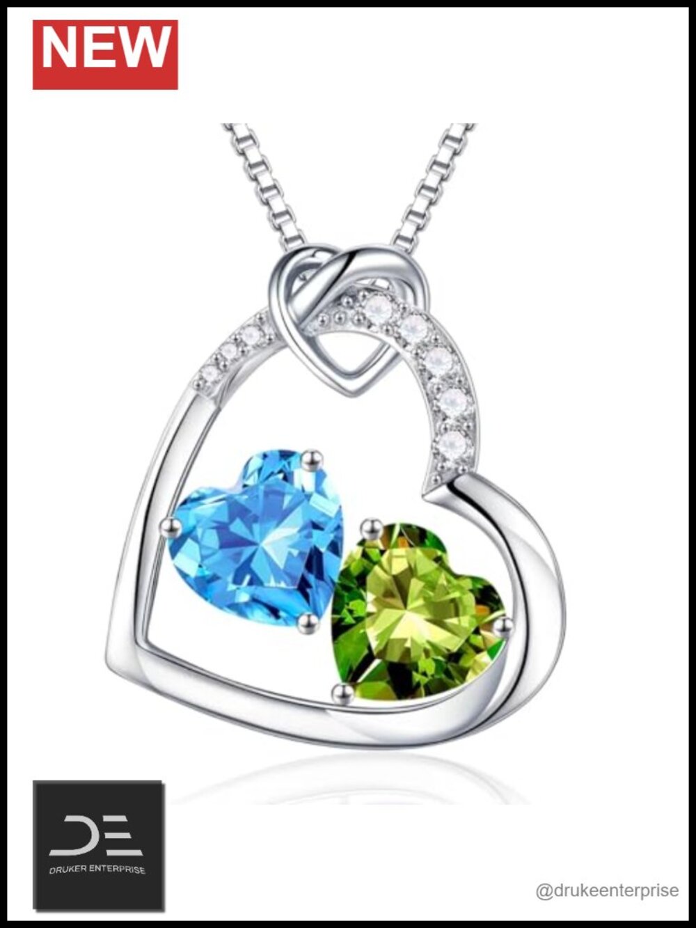 925 Sterling Silver Double Birthstone Pendant Necklace March August